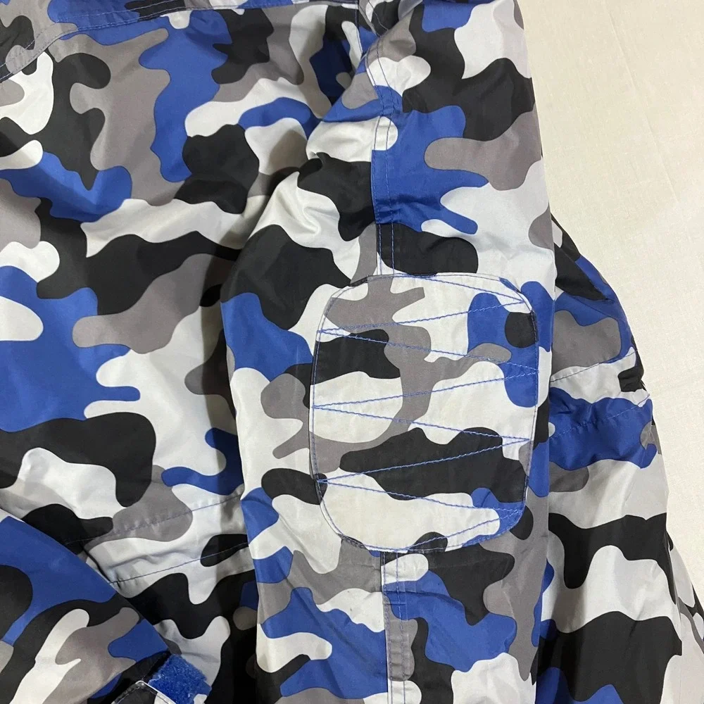Lands End Boys Blue Camo Down Parka Jacket Sherpa Lined Hood Size L 14-16